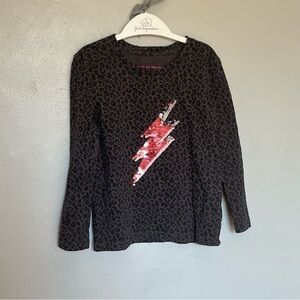Rockets of Awesome Girls Leopard Print Lightening Bolt Long Sleeve Grey Size 5